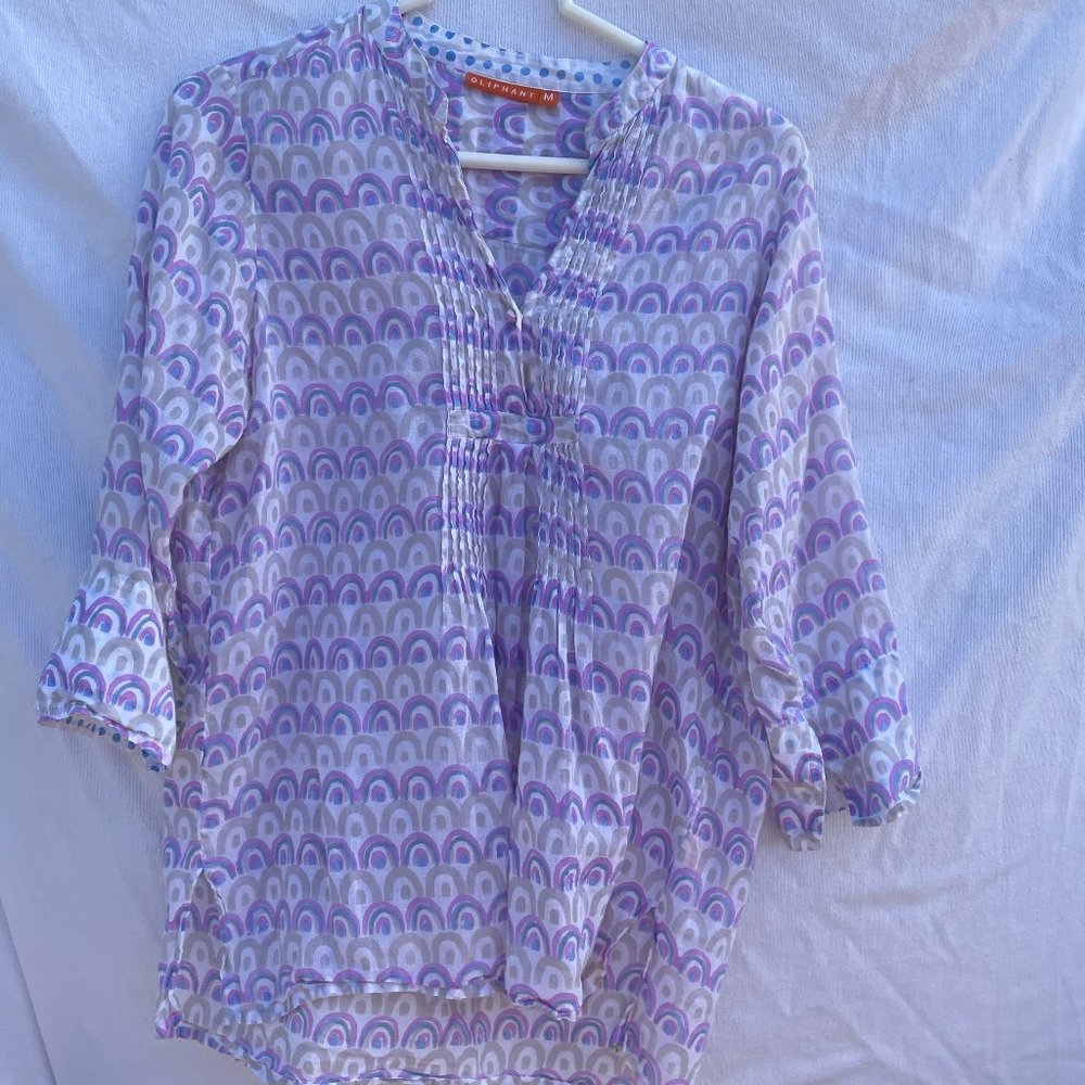 Oliphant Women's Tunic White, Pink, Blue, Gray Print M